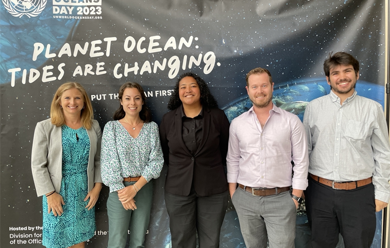 WCS’s New York Aquarium Education staff (l-r) Stephanie Joseph, Sonia Ahrabi, Cayla Turner, Kyle Rotter and Daniel Kirsch attended yesterday’s World Oceans Day event at the UN